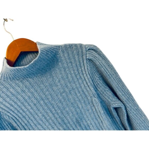 Aqua 100% Cashmere Balloon Sleeve Sweater In Heather Blue Size Small - Picture 4 of 9